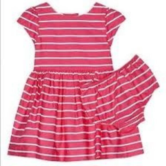 Ralph Lauren Toddler 24Mo Dress & Bloomers Set Pink White Stripe Preppy Coastal - Picture 1 of 11